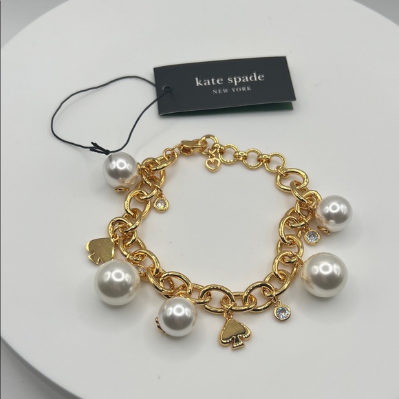 501. Kate Spade Gold Bracelet with Pearl Charms - Picture 1 of 2